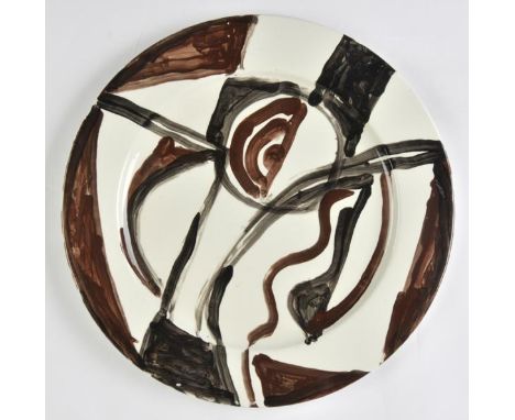 *Lloyd (Reginald J., 1926). Untitled, 2012,  ceramic plate, with handpainted underglaze design by the artist in black, signed