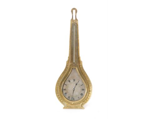 A late 19th Century Strutt clock by J W Benson London, of gilt tear drop form, engraved silvered dial within a leaf order bel