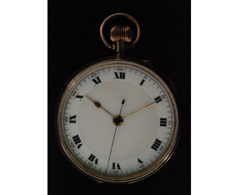 A 9ct open faced pocket watch, circular white enamel dial with Roman numerals import makrs for London 1914