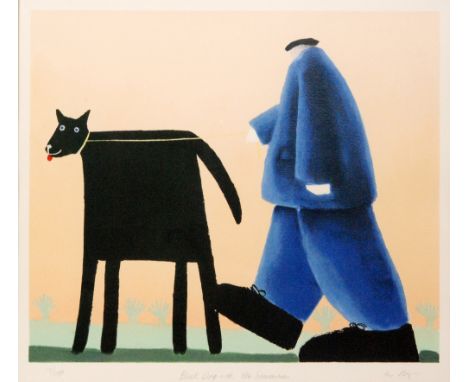 MACKENZIE THORPE (B.1956) - 'Black Dog with Mr. Stevenson', lithograph, signed in pencil, numbered 17 from an edition of 275,