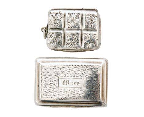 A George III hallmarked silver rectangular vinaigrette, the lid and base decorated with six foliate engraved panels Birmingha