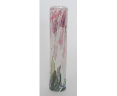 An Isle of Wight glass Flower Garden vase designed by Michael Harris, of cylinder form decorated with mottled and green over 