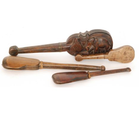 A Chinese opium scale in hardwood violin shaped case, two similar examples and a set of Indian scales carved with an elephant