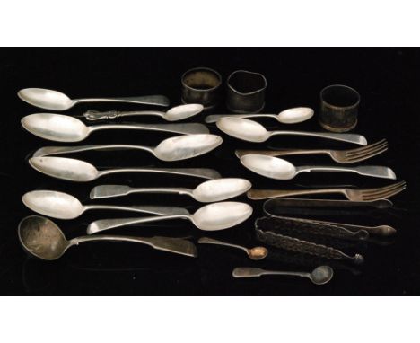 A parcel lot of assorted Georgian and later hallmarked silver flatware to include table and dessert spoons, tongs, sauce ladl