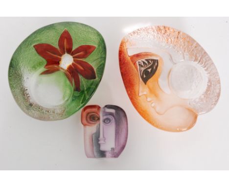 A group of later 20th Century Maleras glass designed by Mats Jonasson comprising an Athena Delight glass tea light holder rev
