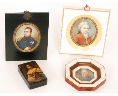After Emile-Jean-Horace Vernet (1789 - 1863) - Portrait of The Emperor Napoleon I, minature watercolour, framed, 7.5cm x 6cm 