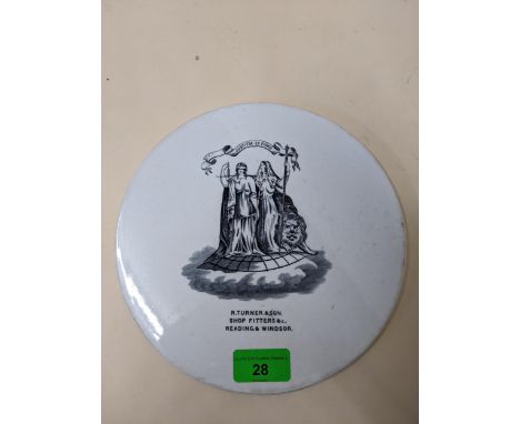 Pictorial stoneware scale plate R. Turners &amp; Son, Shop Fitters &amp; Co, Reading &amp; Windsor 