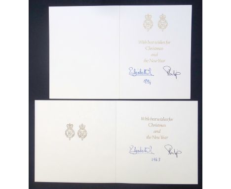 H.M. Queen Elizabeth II and H.R.H Prince Philip, Duke of Edinburgh, Christmas cards, one with photographic print of Royals ab