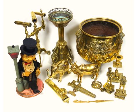 Victorian Benham &amp; Froud brass candlestick, with a pierced gallery on a conical capital, reeded column, on a pierced coni