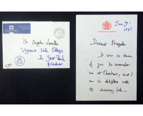 H.M. Queen Elizabeth, The Queen Mother, handwritten letter to Angela Lascelles on Sandringham headed paper, dated January 199