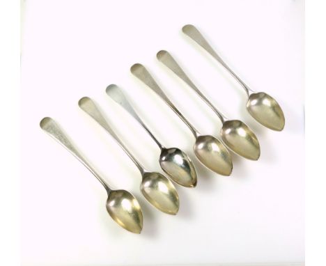 Set of 5 George III silver Old English Pattern dessert Spoons, by R F, (spoons partially marked), and another dessert spoon b