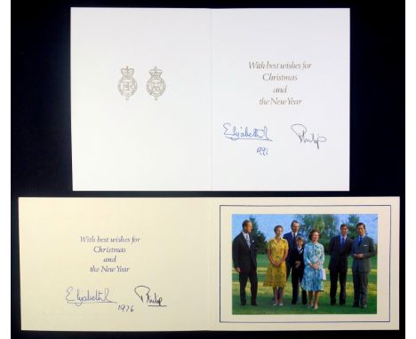 H.M. Queen Elizabeth II and H.R.H. Prince Philip, Duke of Edinburgh, Christmas cards dated 1976, gilt royal cyphers to cover,