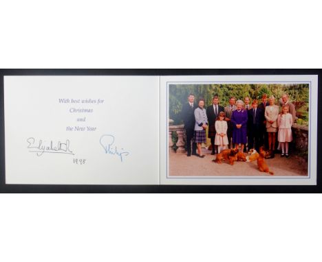 H.M. Queen Elizabeth II and H.R.H. Prince Philip, Duke of Edinburgh, Christmas card, autopen signed and dated in blue ink, 'E