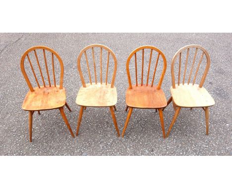 Set of 4 beech and elm spindle back chairs, possibly Ercol, H.86cm approx. (4)