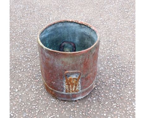 Weathered copper with later iron handles adapted to a planter, H.41 x Dia.37cm
