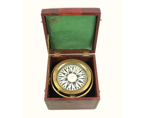 Victorian brass ship's compass in a mahogany case, W.20.4cn, (a/f)