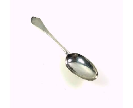 Queen Anne Britannia silver Dog Nose Pattern table spoon, the oval bowl with rat tail, and the terminal engraved "R I V", by 