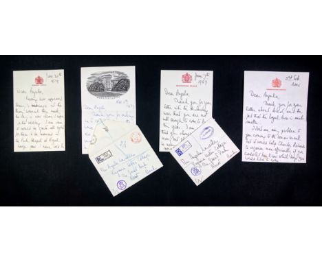 H.M. Queen Elizabeth II, four handwritten and signed letters to Angela Lascelles, one on Sandringham headed paper, dated Febr