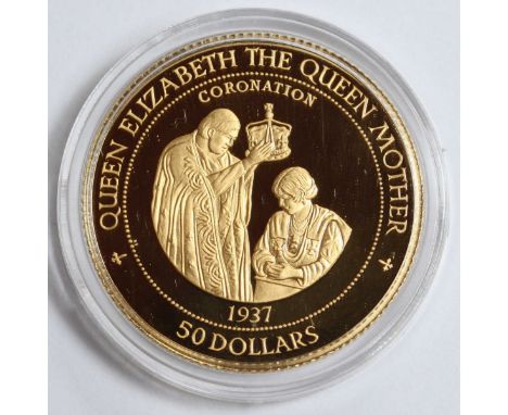A 1996 Solomon Islands 50 Dollars Gold Coin, ERII Third Portrait obverse / QEQM 1937 Coronation reverse, (14ct) .5830 Finenes