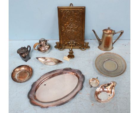 A late 19th century brass three-light wall sconce, originally for gas, with sunflower-embossed wall plate, diamond Registrati