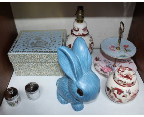 SECTION 8. An assortment of ceramic items including a large blue Sylvac bunny, a pair of Worcester egg coddler's and a Mason'