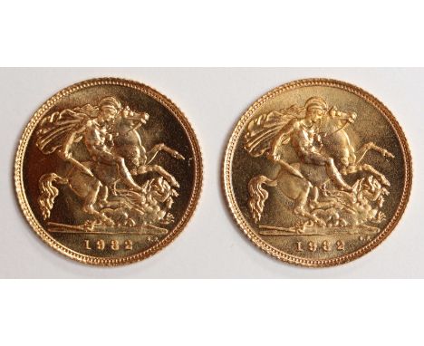 Two Queen Elizabeth II Gold Half-Sovereigns, Decimal Portrait, 1982