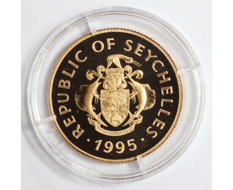 A Republic of Seychelles 100 Rupees Gold Coin, 1995, Queen Elizabeth The Queen Mother Wedding Portrait, 1923, (14ct) .5830 Fi