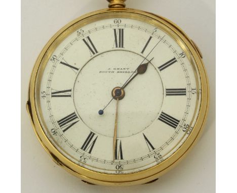 An 18ct gold triple cased open-face pocket watch by James Grant, the white enamel dial with Roman numerals denoting hours and