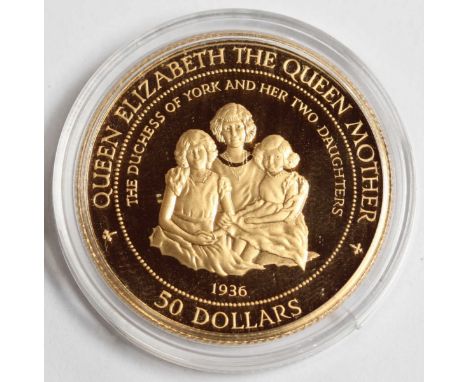 A Cook Islands Gold 50 Dollars, 1995, Proof Struck, (14ct) Fineness .5833, 7.75 grams, ERII Decimal Portrait obverse, QEQM as