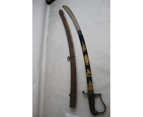 A 1796 PATTERN LIGHT CAVALRY OFFICER'S SABRE, WITH PARTLY BLUED STEEL BADGE WITH GILT DECORATION, including The Royal Hanovar