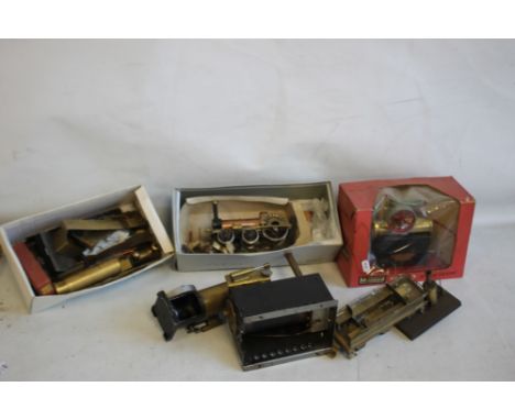 BOX CONTAINING BOXED MAMOD MINOR TWO STEAM ENGINE, other unboxed steam engine parts, copper and brass steam locomotive model 