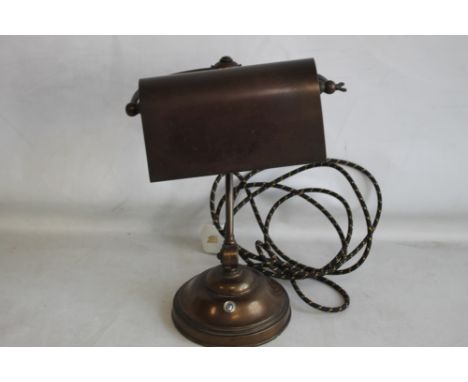 A VINTAGE BANKERS STYLE DESK LAMP with metal shade
