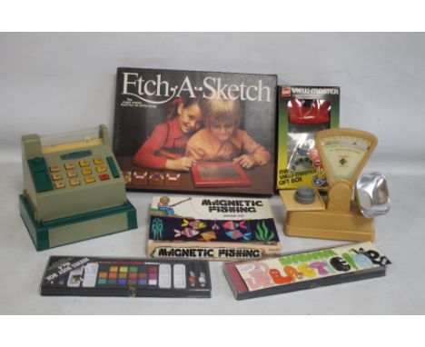 A BOXED VINTAGE ETCH A SKETCH DRAWING TOY, GAF VIEW MASTER AND SLIDES, INGHAM DAY MAGNETIC FISHING SET, together with an unbo