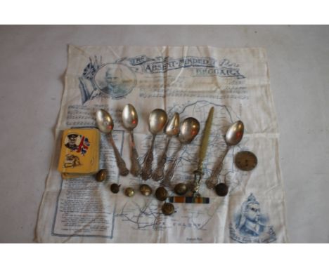 MILITARY INTEREST- A PACK OF WINSTON CHURCHILL AND BULLDOG PLAYING CARDS, WWI spoons depicting various Commanders, a Boer War