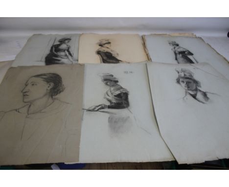 THIRTEEN CHARCOAL AND PENCIL PORTRAITS, drawings all with monogram M + H and signature on one appears to be M. Haseler  (13) 