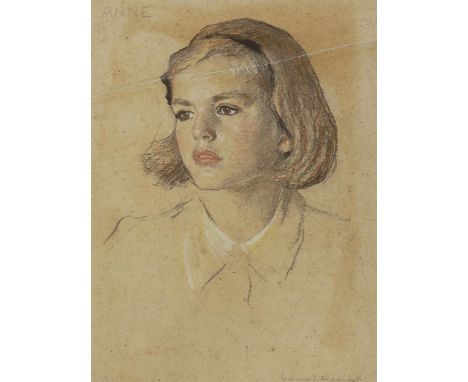 Frederick Beaumont, pastel, Portrait of  Evelyn Anne c.1942, signed, 45 x 34cm