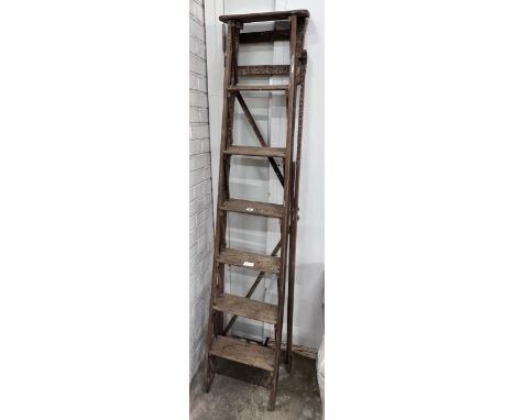 A vintage pine six tread step ladder, height 183cm