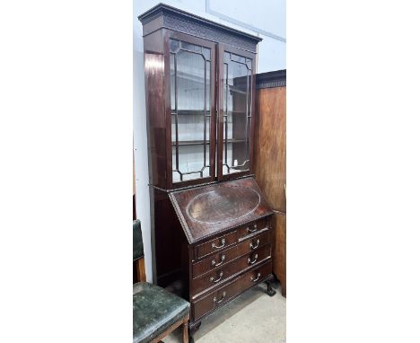 An early 20th century Chippendale revival mahogany bureau bookcase, width 92cm, depth 52cm, height 218cm