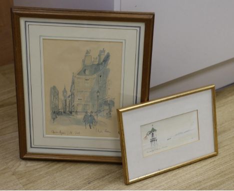 Sir Hugh Casson PRA (1910-1999), ink and watercolour, 'Garlanded Shrine, Chiogga', initialled, 8 x 16.5cm, together with a si