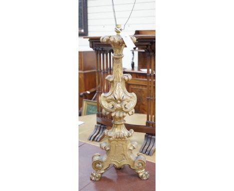 An Italian giltwood torchere, converted to a table lamp, 68cm high (not including light fitting)