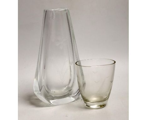 Two Orrefors glass vases, tallest  21.5cm