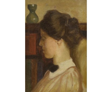 Modern British, oil on canvas, Portrait of a lady, 34 x 24cm