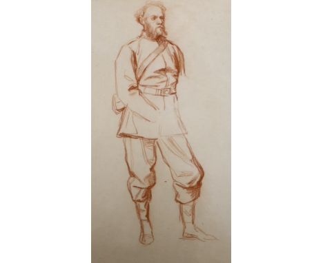 Attributed to George Frederick Watts (1817-1904), sepia chalk drawing, Sketch of the explorer Richard Burton, 29 x 16.5cm