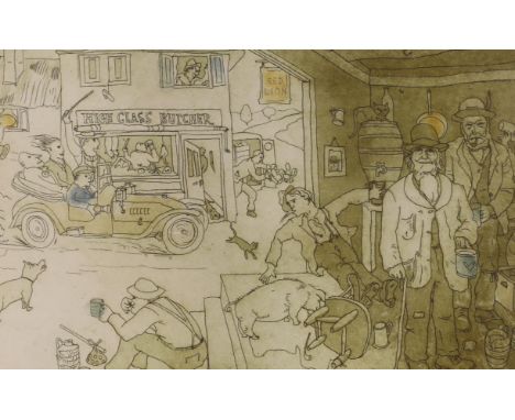 Chris Orr (b.1943), coloured etching, 'Drunken Bidford', signed and dated 1971, 16/20, 16.5 x 27cm