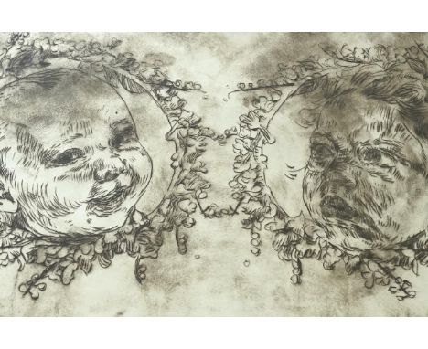 Modern British, drypoint etching, Study of two child's heads, 20 x 29cm