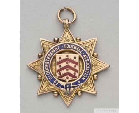 9ct gold and enamel Gloucestershire Football Association medal, 1906-07 the obverse inscribed Gloucestershire Football Associ