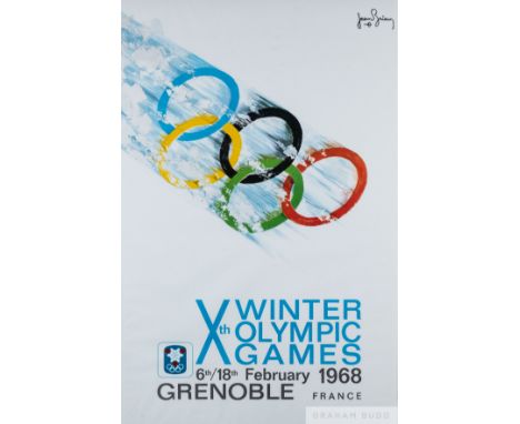 Original vintage Olympics sport poster for the 1968 Winter Olympic Games, Grenoble France from 6-18 February 1968, designed b