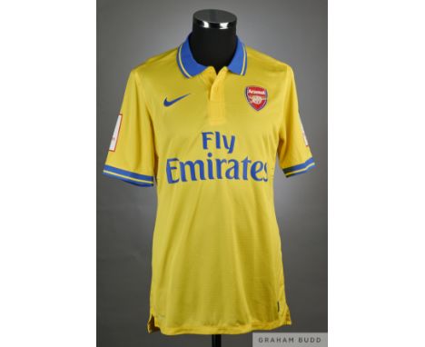 Bacary Sagna yellow and blue&nbsp;No.3 Arsenal v. Napoli short-sleeved shirt, 2013, Nike, L with button-up collar and embroid