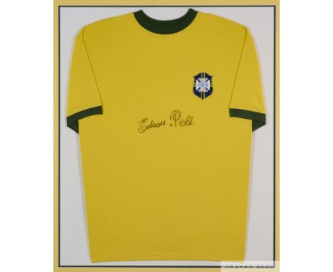 Pele autographed TOFFS replica Brazil 1970 World Cup shirt the front signed Edson Pele and a Maradona autographed replica 198