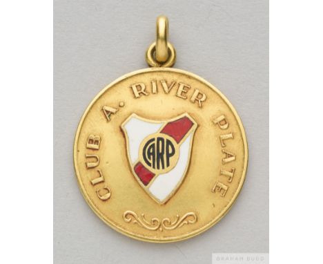 18k gold & enamel medal presented to Ottorino Barassi on the occasion of the River Plate v Torino Simbolo match marking the 5